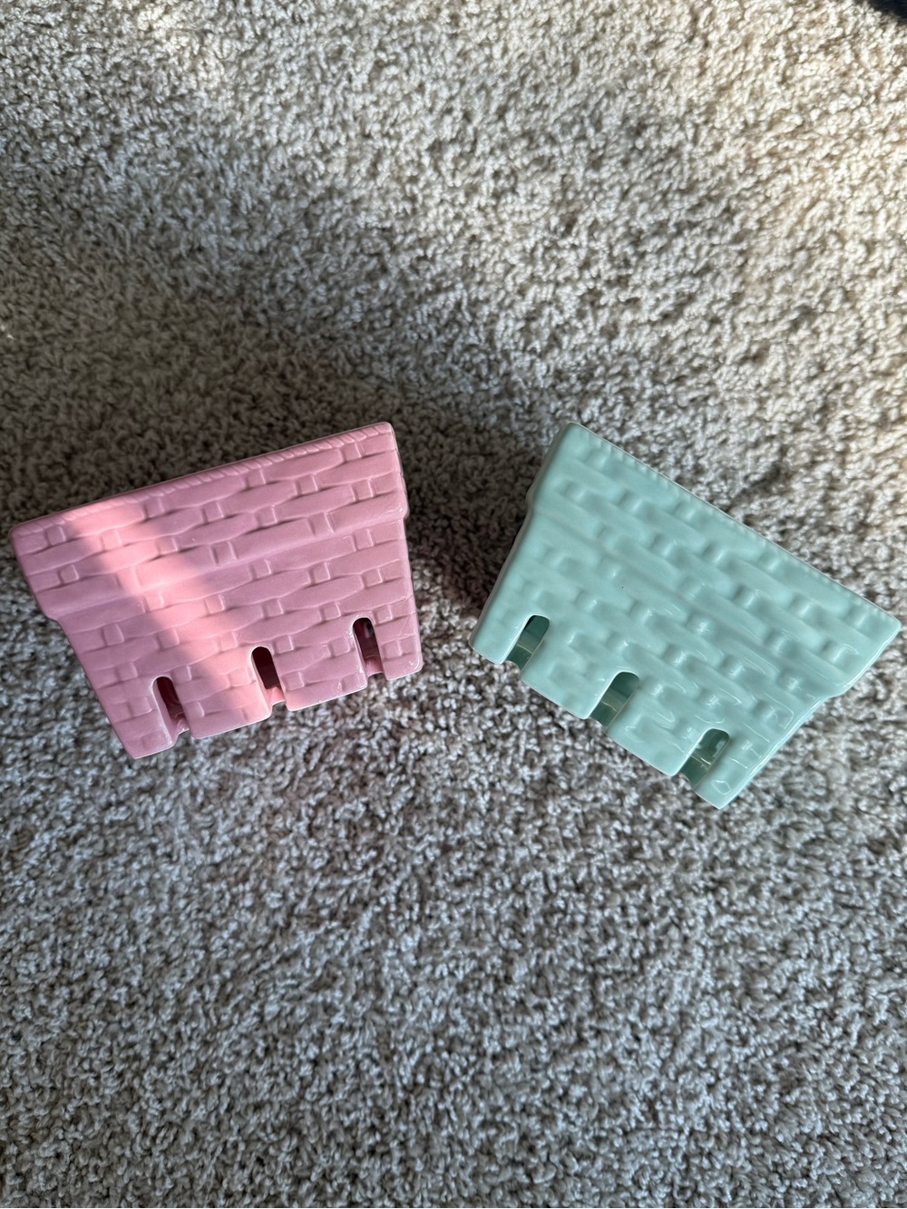 Pier 1 Pastel Pink and Mint Ceramic Bin Crate Tray Set - Home Accents Decor